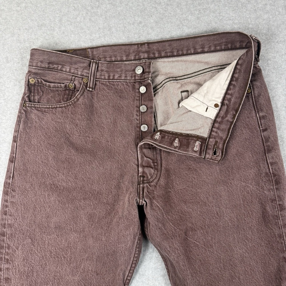 Levis 501 Jeans Men 38x30 Rust Denim Pants Button Fly Workwear Straight Burgundy - Picture 2 of 8